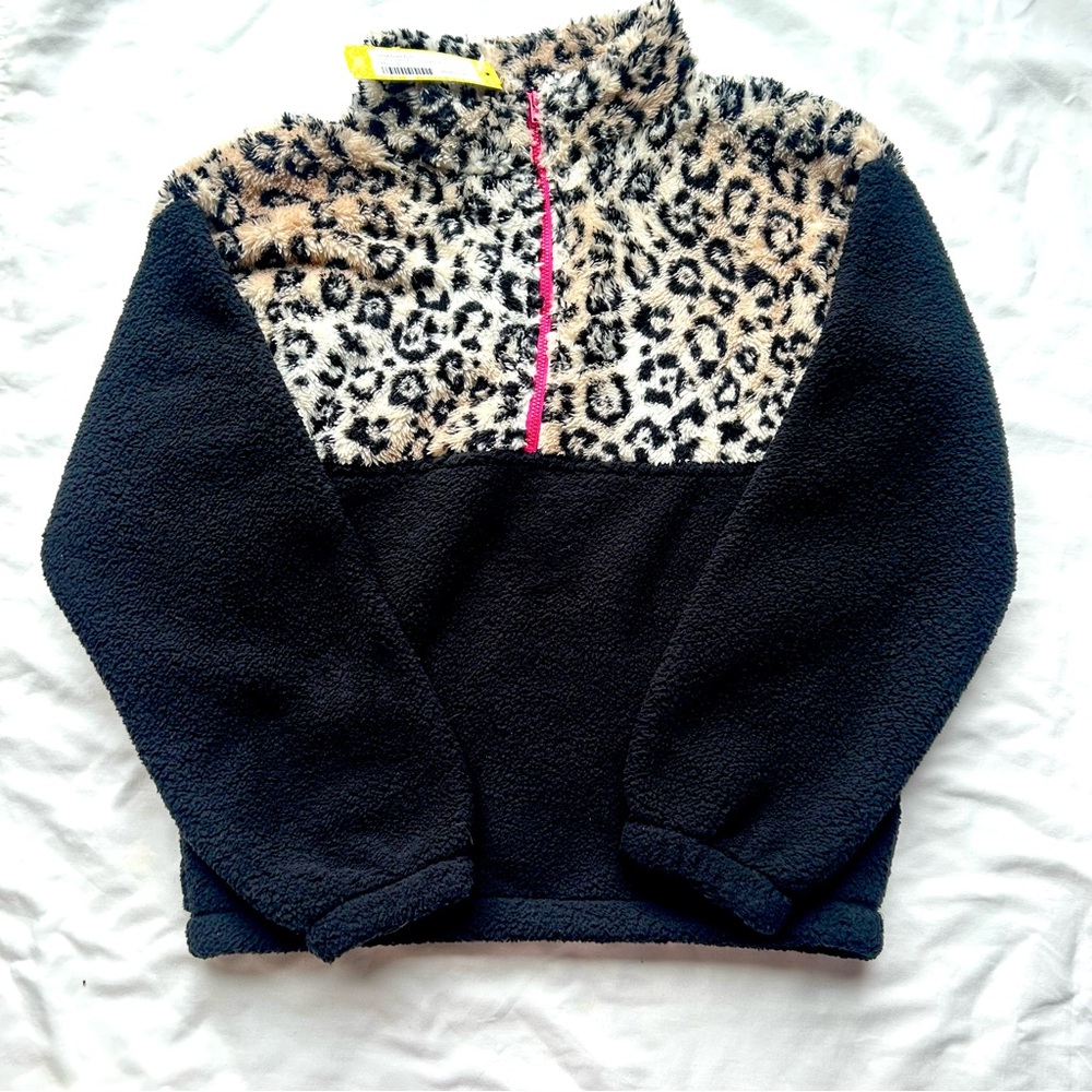 LOVE GLAM GIRL Celine Half Zip Pullover Black and Leopard print Size L